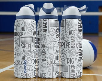 Volleyball Engraved Owala Bottle – Spike, Bump, Ace & Net Pattern – Sports Gift Stainless Cup 16oz 24oz 32oz 40oz  ⸻