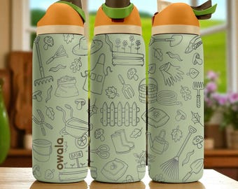 Vaso térmico Owala grabado con temática de jardinería – 16 oz, 24 oz, 32 oz, 40 oz, color verde – Regalo para amantes de las plantas – Botella de acero inoxidable con diseño de naturaleza