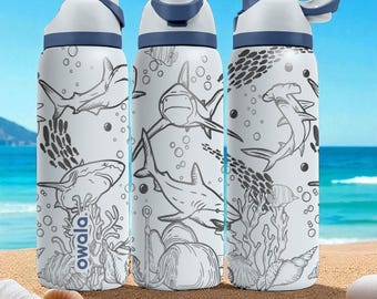 Shark Engraved Owala Tumbler – 16oz 24oz 32oz 40oz Sea Life FreeSip Cup with Coral Reef Design – Gift for Marine Lovers