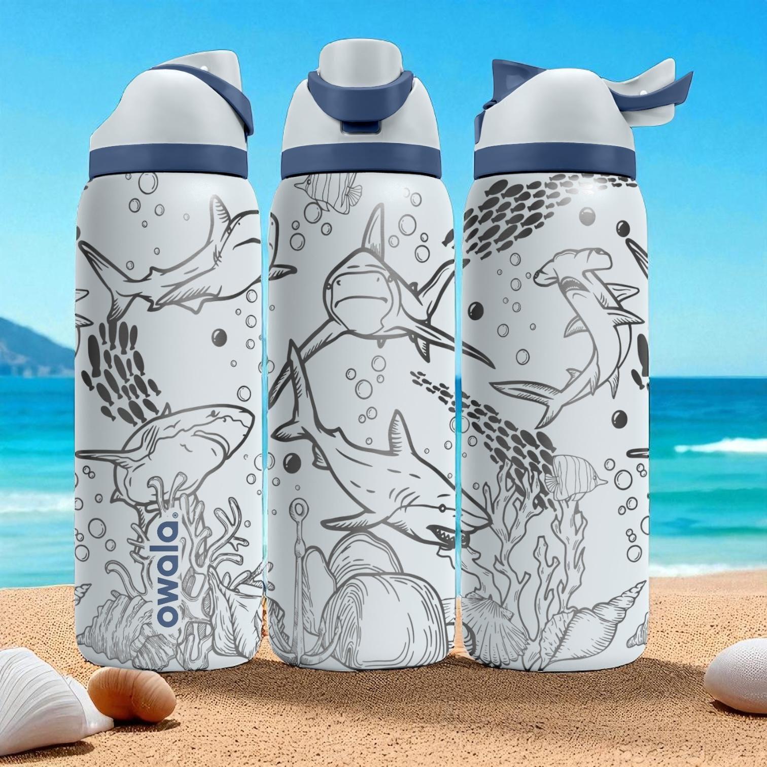 Shark Engraved Owala Tumbler – 16oz 24oz 32oz 40oz Sea Life