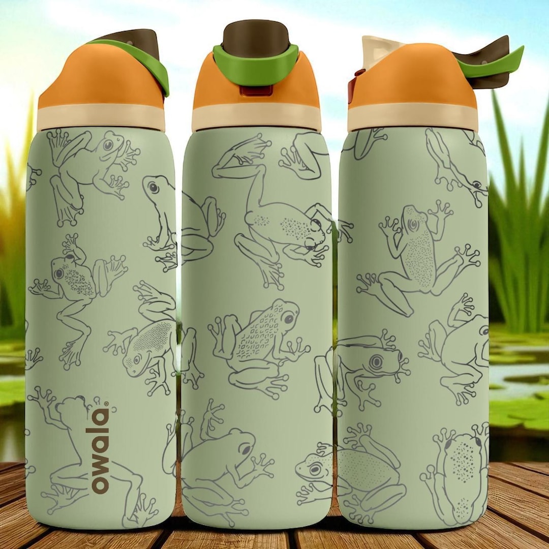 Engraved Frog Owala Bottle – Funny Tree Frog Design Tumbler – 16oz