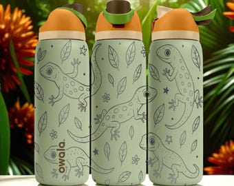 Gegraveerde kameleonwaterfles – Owala-beker met junglereptielontwerp – 16 oz 24 oz 32 oz 40 oz cadeau voor natuur- en hagedisliefhebbers