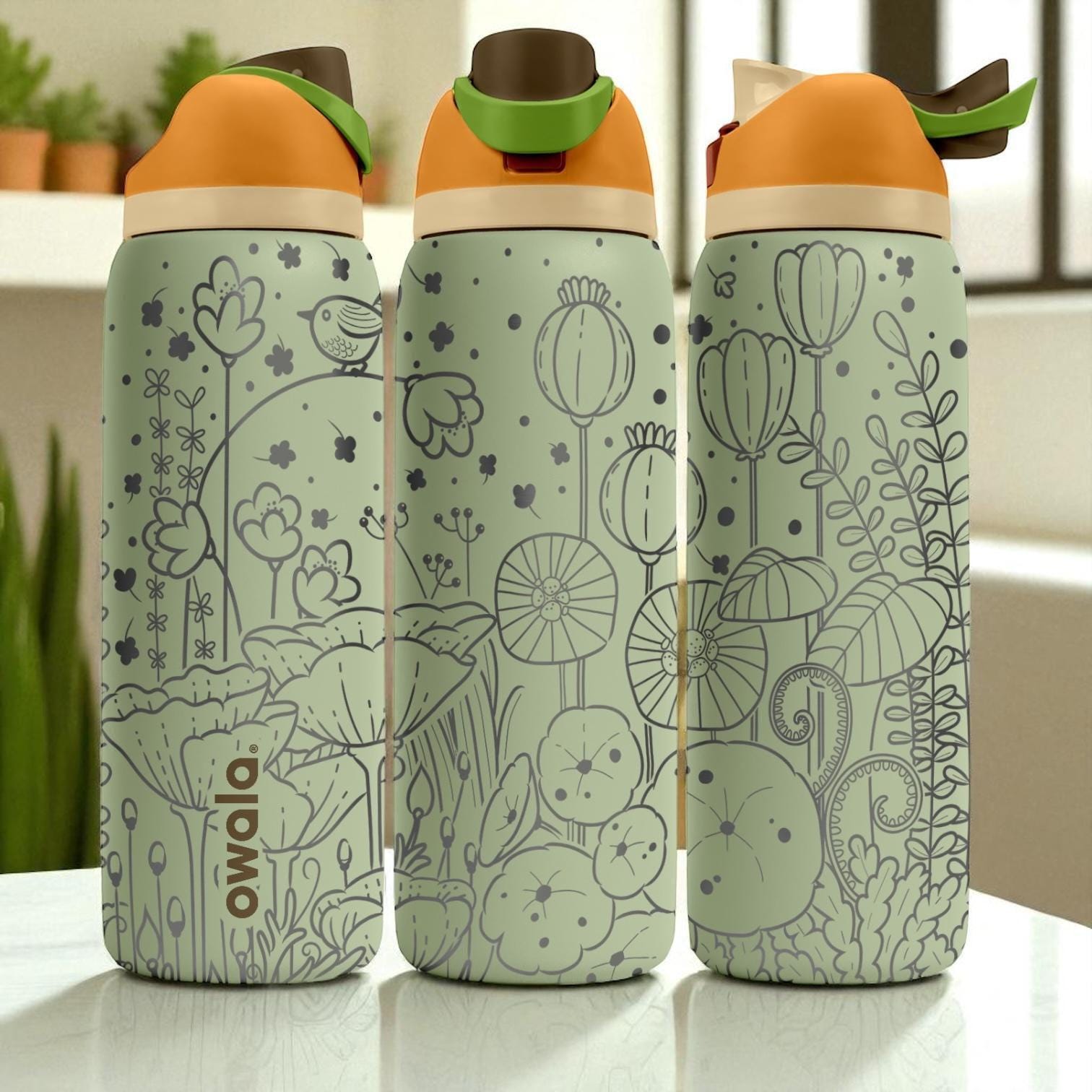 Botanical Garden Tumbler – 16oz 24oz 32oz 40oz Engraved Owala