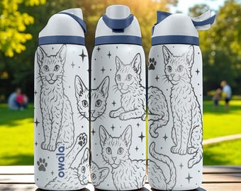Engraved LaPerm Cat Owala Bottle – 16oz 24oz 32oz 40oz – Curly Haired Cat Tumbler, Pet Lover Gift, Cat Mom Water Bottle