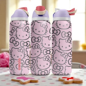 Pastel Kitty Engraved Owala Tumbler – 16oz 24oz 32oz 40oz Pink FreeSip Cup with Cute Cat Faces – Kawaii Gift for Her