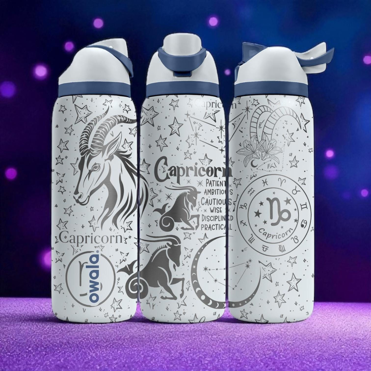 Capricorn Zodiac Owala Bottle – 16oz 24oz 32oz 40oz Engraved Earth