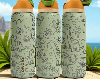 Dinosaur Engraved Owala Tumbler – 16oz 24oz 32oz 40oz Jurassic FreeSip Cup with Prehistoric Wrap – Gift for Kids and Dino Fans