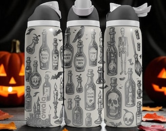 Halloween Potion Owala Becher - gruselige gravierte 16 Unzen 24 Unzen 32 Unzen 40 Unzen Wasserflasche - Hexengebräu Tasse - Gothic Skeleton Geschenk