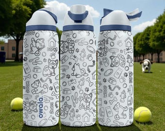 Dog Lover Engraved Owala Bottle – Cute Puppies, Bones & Paw Prints Pattern – Pet Parent Gift Stainless Cup 16oz 24oz 32oz 40oz  ⸻