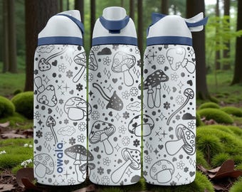 Graverad Owala-flaska med svamp – Cottagecore Forest Fungi-mönster – Estetisk rostfri kopp 47 cl 61 cl 81 cl 101 cl ⸻