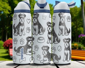 Graverad schnauzer Owala-flaska – Söt hundpresent till schnauzerälskare – Personlig vattenflaska med 47 cl, 60 cl, 80 cl
