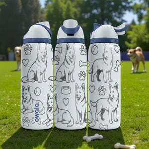 German Shepherd Engraved Owala Bottle – Dog Pattern with Paw Prints, Bones & Hearts – Pet Lover Gift Stainless Cup 16oz 24oz 32oz 40oz