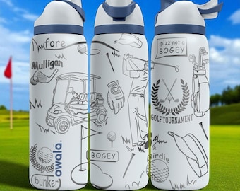 Engraved Golf Tumbler – Owala Bottle with Golf Cart and Clubs – Funny Golfer Gift – 16oz 24oz 32oz 40oz Water Bottle