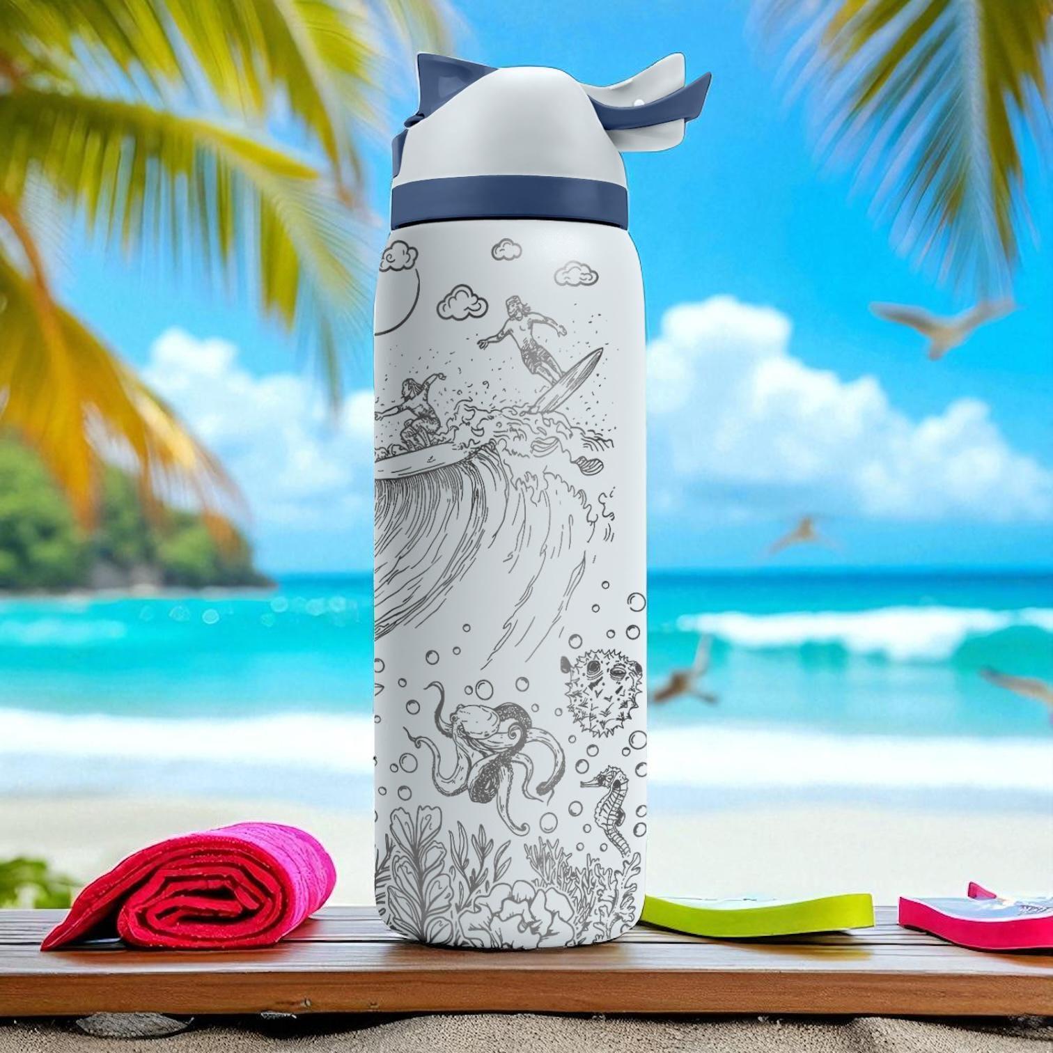 Hawaii Surf Volcano Engraved Owala Tumbler – 16oz 24oz 32oz 40oz