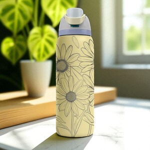 Daisy Floral Engraved Owala Tumbler – 16oz 24oz 32oz 40oz Yellow Wildflower FreeSip Cup – Cottagecore Gift image 9