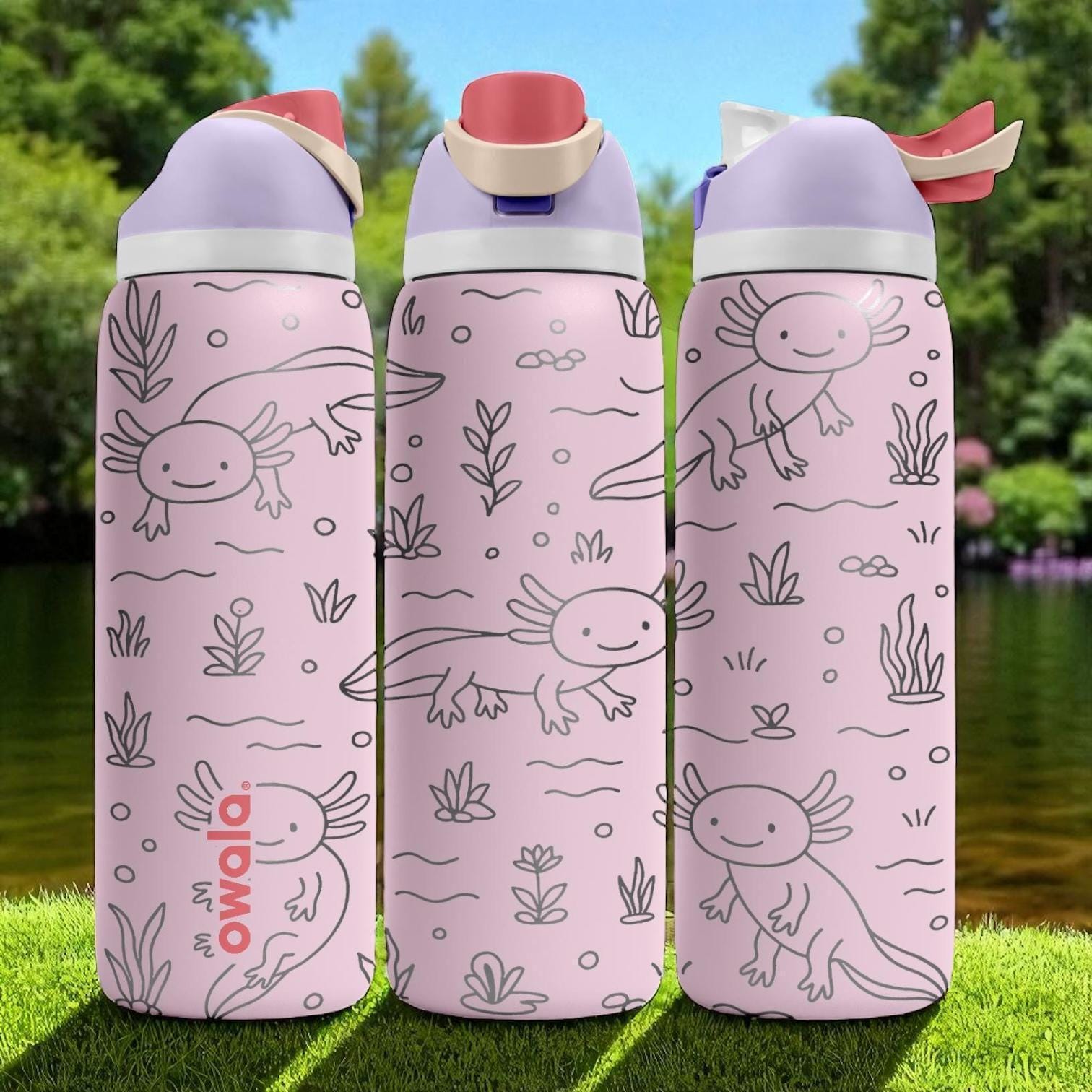 Engraved Axolotl Owala Bottle – Cute Pink Underwater Tumbler With