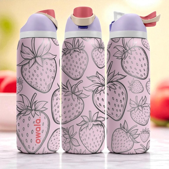 Großer Owala-Trinkbecher mit Erdbeergravur – 473 ml, 710 ml, 946 ml, 1183 ml – Niedlicher rosa Frucht-Trinkbecher – Geschenk für Sie oder Teenager