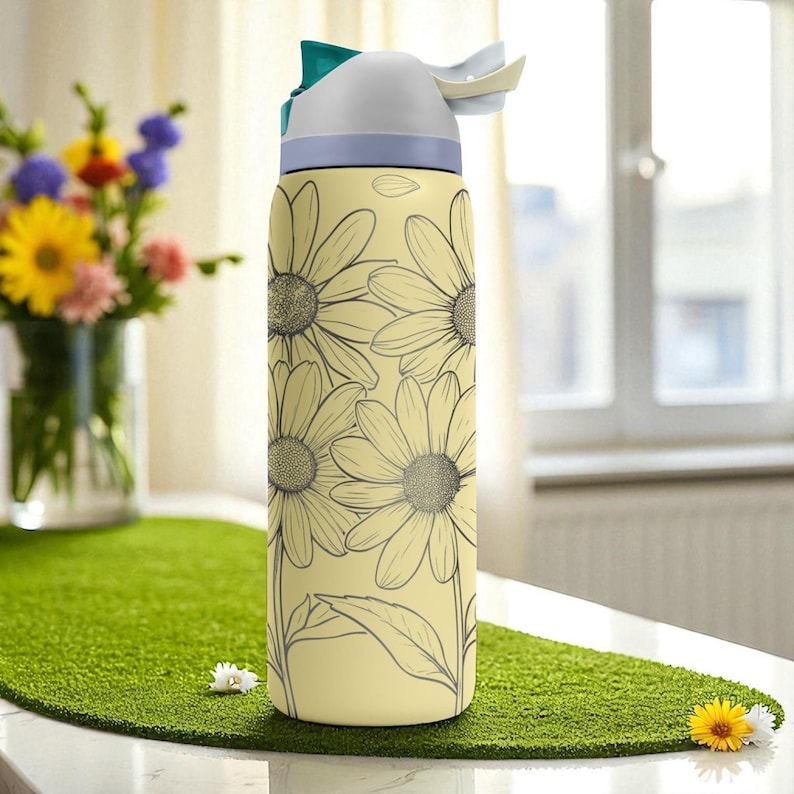 Daisy Floral Engraved Owala Tumbler – 16oz 24oz 32oz 40oz Yellow Wildflower FreeSip Cup – Cottagecore Gift image 8