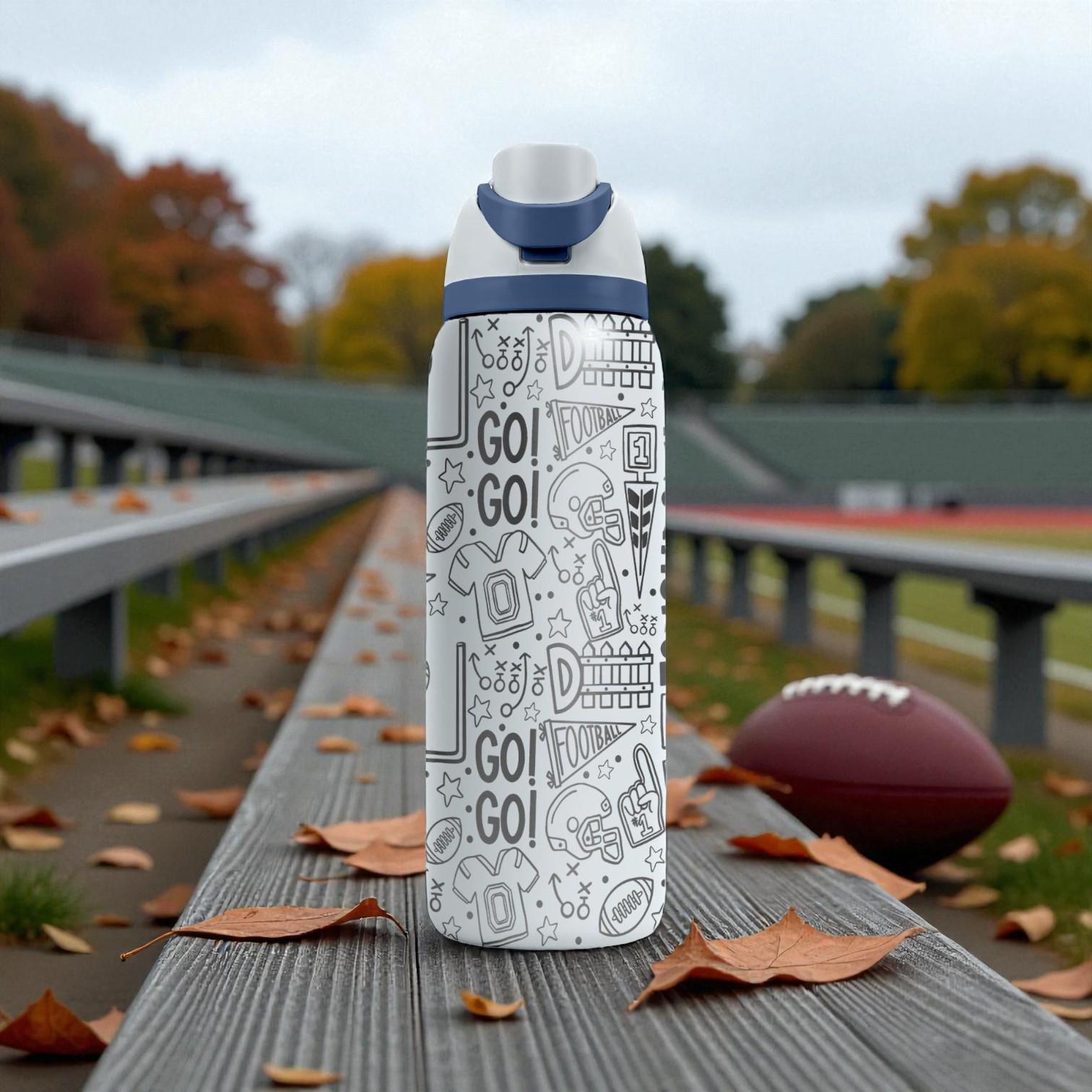 Football Engraved Owala Bottle – Touchdown & Game Day Pattern – Sports ...