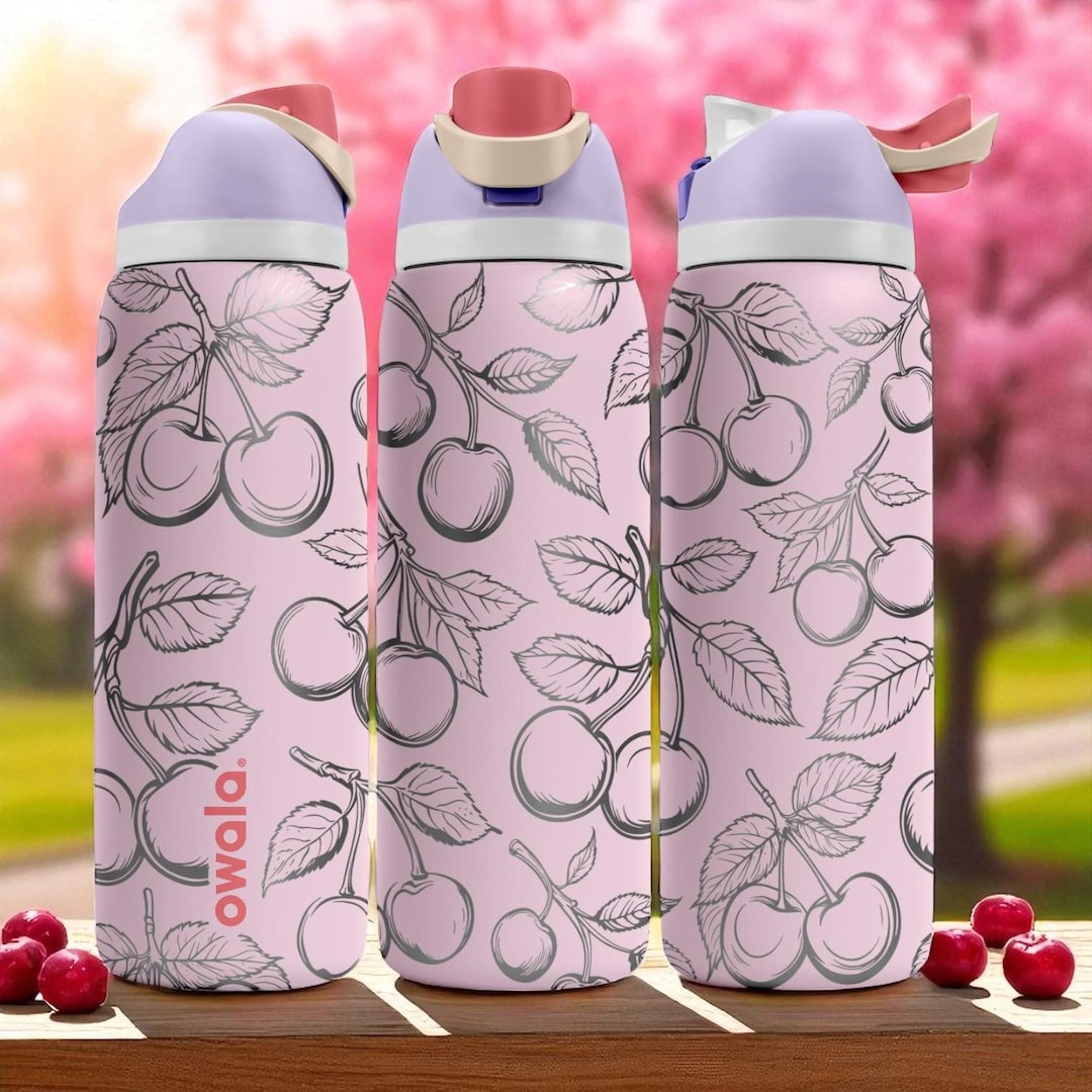 Engraved Cherry Tumbler – Owala Water Bottle With Cherry Design