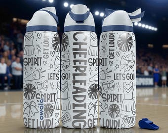 Bottiglia Owala incisa per cheerleading – Motivo con pompon e spirito – Regalo per allenatori di cheerleading, tazza in acciaio inox da 16 oz, 24 oz, 32 oz e 40 oz