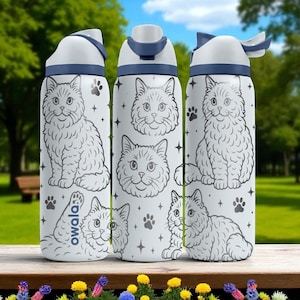 Engraved Selkirk Rex Cat Owala Bottle – 16oz 24oz 32oz 40oz – Curly Cat Lover Gift, Cute Fluffy Kitty Tumbler