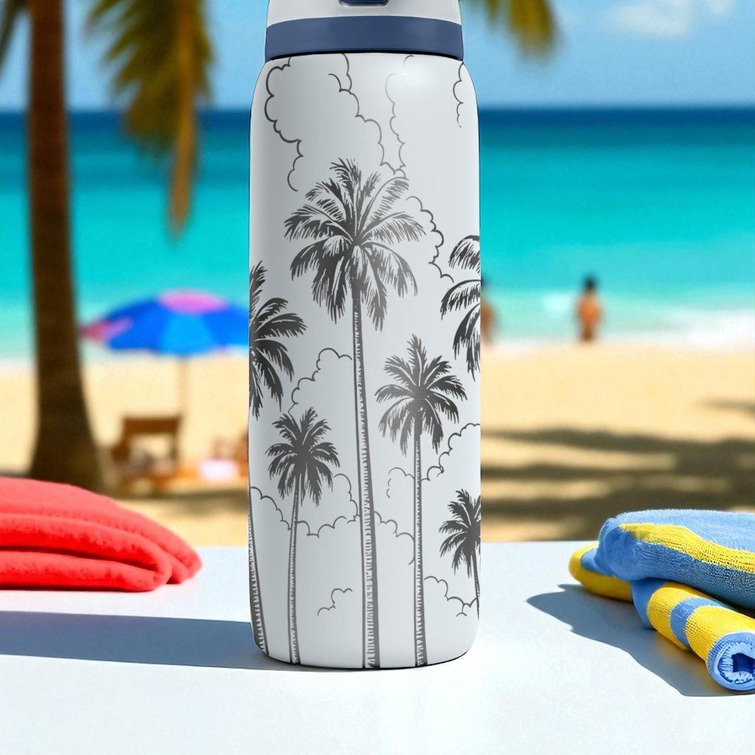 Engraved Palm Tree Tumbler – Owala Water Bottle With Tropical
