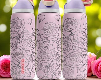 Rose Floral Engraved Owala Tumbler – 16oz 24oz 32oz 40oz Romantic FreeSip Cup – Cottagecore Gift for Her