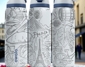 France Inspired Owala Tumbler – 16oz 24oz 32oz 40oz Travel Bottle
