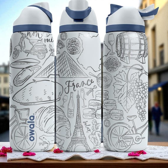 France Inspired Owala Tumbler – 16oz 24oz 32oz 40oz Travel Bottle