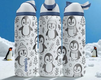 Penguin Owala Bottle – 16oz 24oz 32oz 40oz Winter Engraved Cup – Cute Snow Animal Gift – Kids Holiday Ice Theme Drinkware