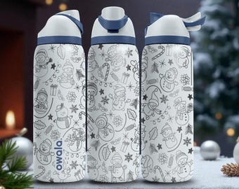 Botella Owala con muñeco de nieve navideño – Lindo diseño navideño grabado – Copos de nieve, regalos y bastones de caramelo – 16 oz, 24 oz, 32 oz, 40 oz ⸻