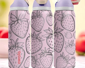 Big Strawberry Engraved Owala Tumbler – 16oz 24oz 32oz 40oz Cute Pink Fruit FreeSip Cup – Gift for Her or Teen