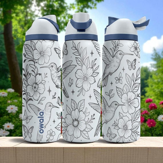 Engraved Hummingbird Owala Tumbler – Floral Water Bottle With