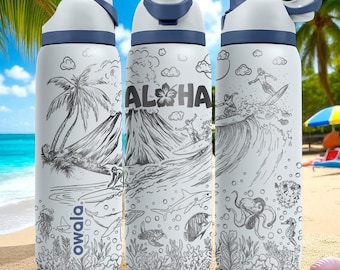 Aloha YETI Tumbler – Engraved Hawaii Surf and Beach Scene