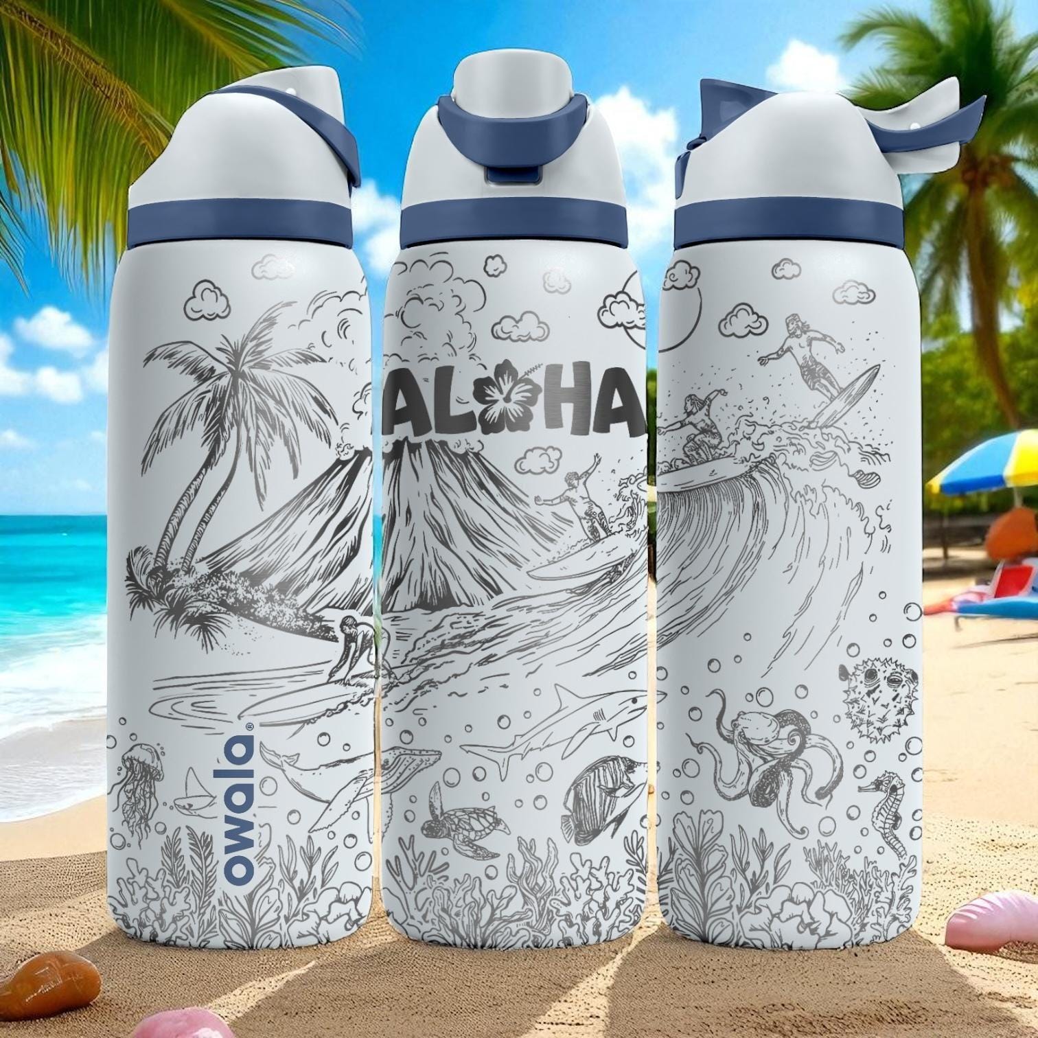 Hawaii Aloha Engraved Owala Tumbler – 16oz 24oz 32oz 40oz Tropical