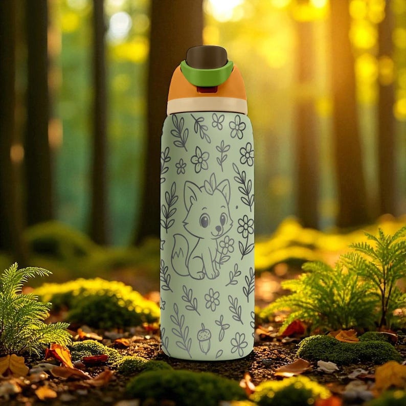 Fox Forest Owala Bottle – 16oz 24oz 32oz 40oz Engraved Cute Animal Cup – Woodland Themed Gift – Kids Wildlife Adventure Drinkware image 7