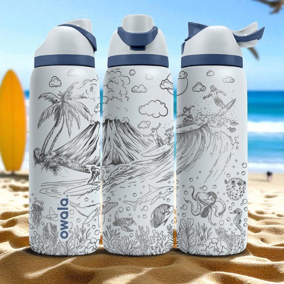 Javier Calleja ハビアカジョハ ウォーターボトル2022年 Hawaii Surf Volcano Engraved Owala Tumbler – 16oz 24oz 32oz 40oz