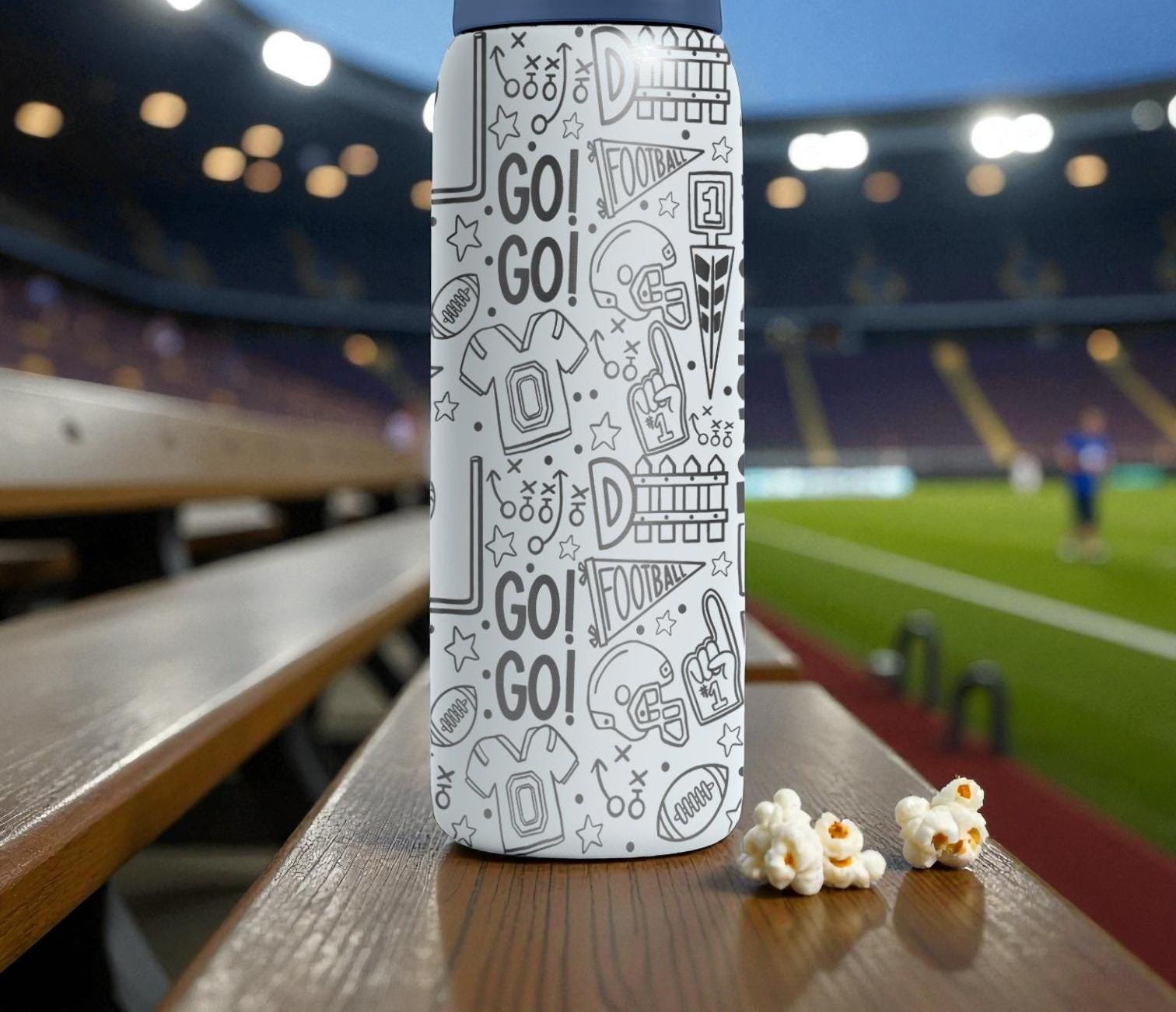 Football Engraved Owala Bottle – Touchdown & Game Day Pattern – Sports ...
