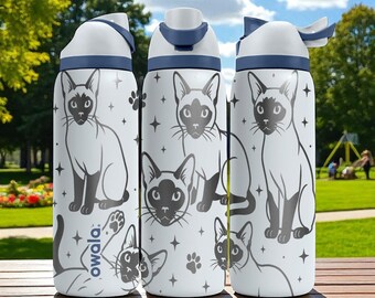 Engraved Sacred Birman Cat Owala Bottle – 16oz 24oz 32oz 40oz – Elegant Blue-Eyed Cat Tumbler, Pet Lover Gift