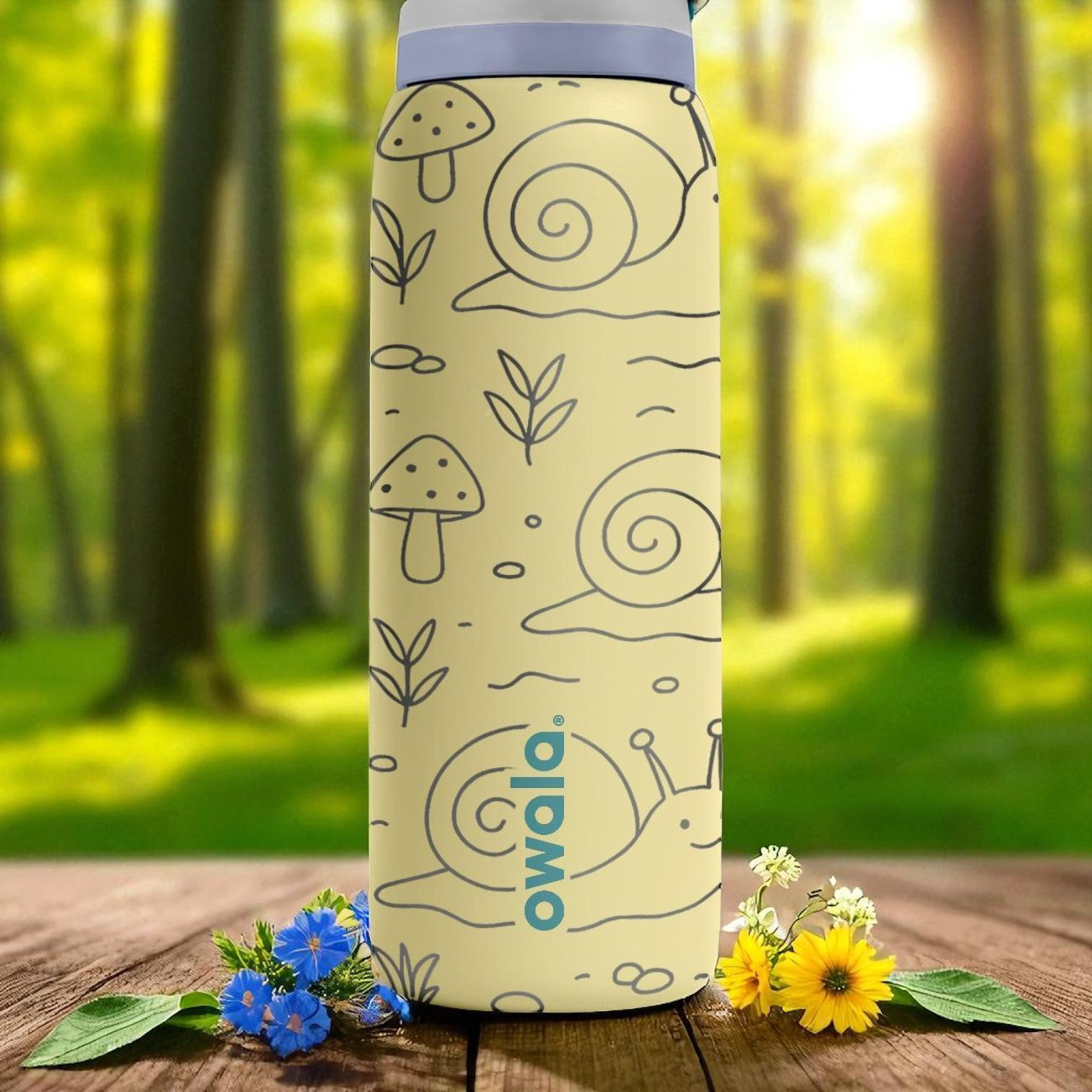 Engraved Snail Owala Bottle – Cute Nature Forest Tumbler With