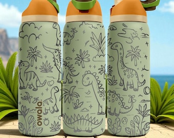 Dinosaur Engraved Owala Tumbler – 16oz 24oz 32oz 40oz Jurassic FreeSip Cup with Prehistoric Wrap – Gift for Kids and Dino Fans