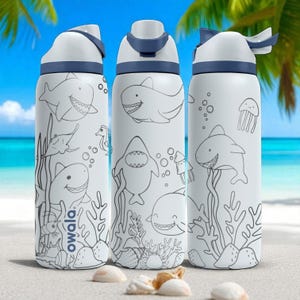 Funny Shark Engraved Owala Tumbler – 16oz 24oz 32oz 40oz Ocean FreeSip Cup with Cute Shark Art – Gift for Kids and Sea Lovers