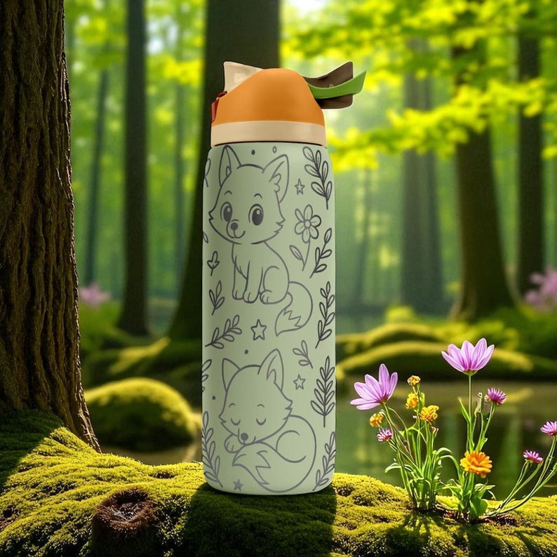 Fox Forest Owala Bottle – 16oz 24oz 32oz 40oz Engraved Cute Animal Cup – Woodland Themed Gift – Kids Wildlife Adventure Drinkware image 8