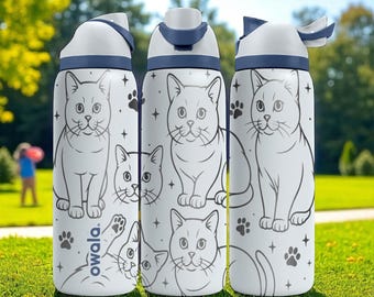Engraved Burmese Cat Owala Bottle – 16oz 24oz 32oz 40oz – Pet Lover Gift, Cute Round Face Cat Tumbler for Cat Moms