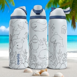 Funny Shark Engraved Owala Tumbler – 16oz 24oz 32oz 40oz Ocean FreeSip Cup with Cute Shark Art – Gift for Kids and Sea Lovers