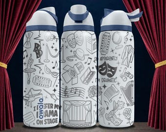 Theatre Engraved Owala Bottle – Drama Masks, Stage Props & Musical Icons – Performer Gift Stainless Cup 16oz 24oz 32oz 40oz  ⸻