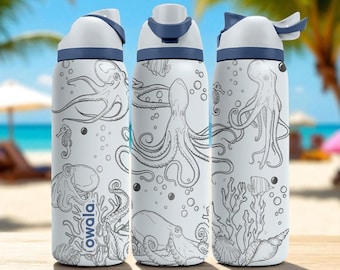 Octopus Owala Bottle – 16oz 24oz 32oz 40oz Engraved Sea Creature