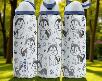 Husky Dog Owala-flaska – 47 cl 61 cl 82 cl Graverad mugg – Söt Siberian Husky-present – Kawaii valpglas för barn eller vuxna