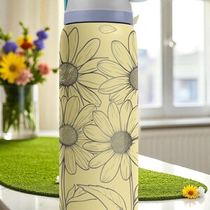Daisy Floral Engraved Owala Tumbler – 16oz 24oz 32oz 40oz Yellow Wildflower FreeSip Cup – Cottagecore Gift image 7